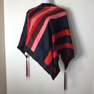 Striped Navy Wrap Scarf with Red and Pink Accents